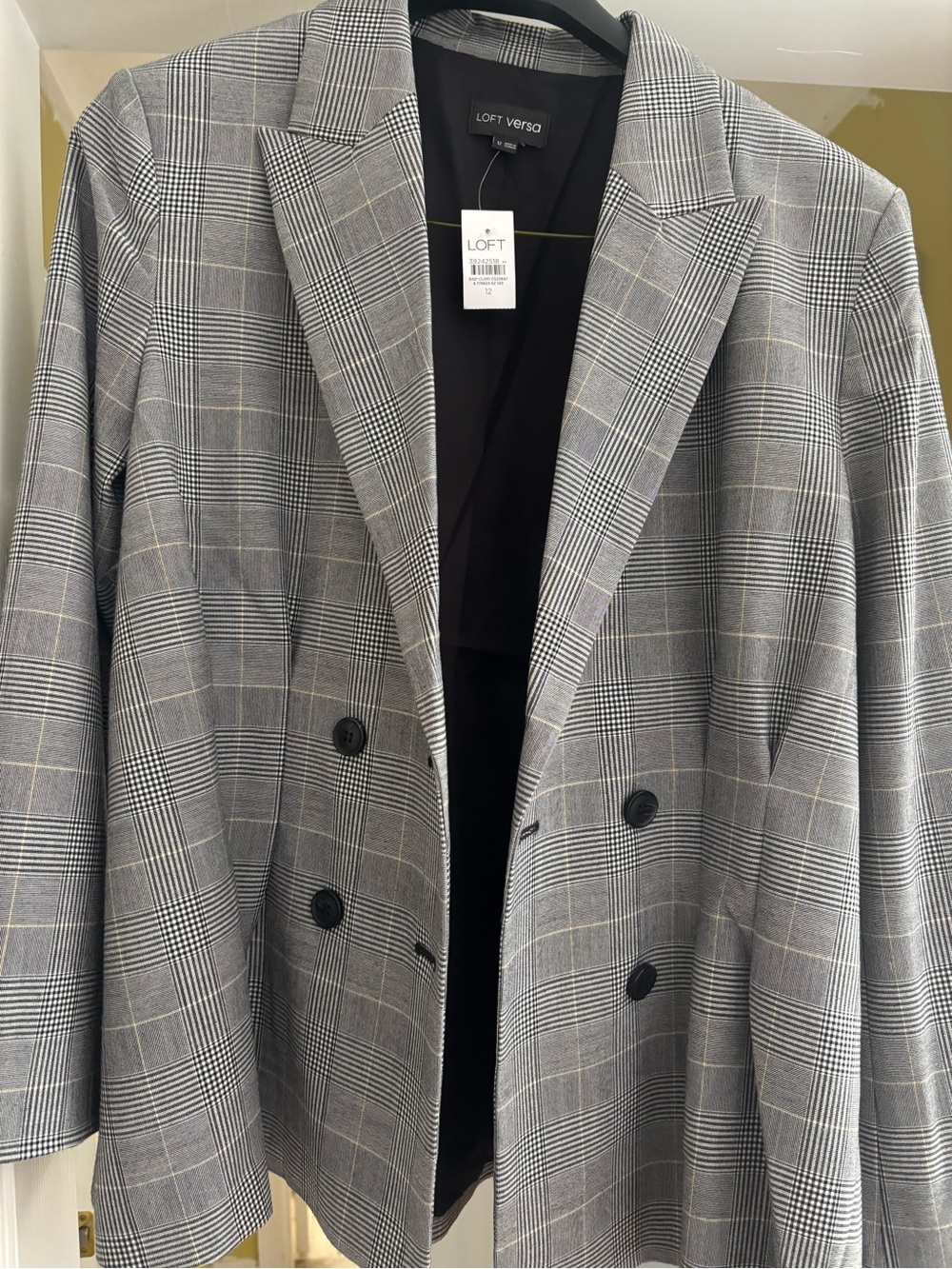 LOFT Grey Plaid Double-Breasted Sport Coat